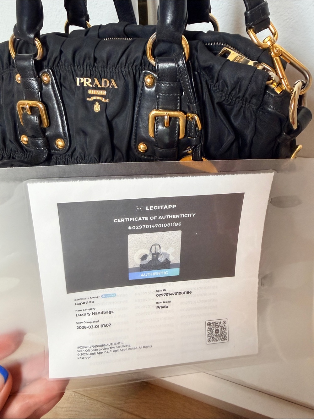 AUTHENTIC Prada Tessuto Black Nylon Ruched Shoulder Bag with Gold Hardware - Picture 7 of 16